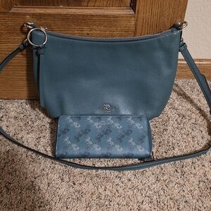 Coach Teal Leather Crossbody Bag with Signature Wallet